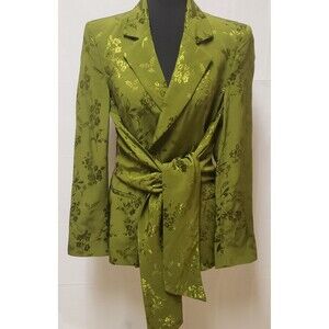 Womens Zara Dark Olive Flower Print Blazer With Belt Timeless Elegance Sz S NWOT